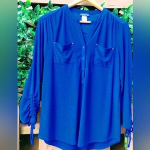 Cocomo 3/4 button down Royal Blue Blouse  Sz M